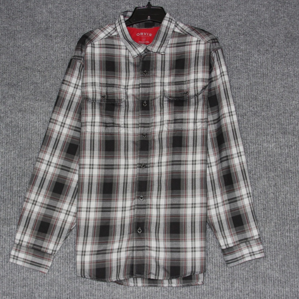 Mens Orvis‎ Plaid Flannel Long Sleeve Button Up Shirt XL Fishing Sports